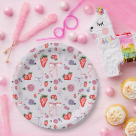 Bows, Rose und Erdbeeren Coquette-Muster Pappteller