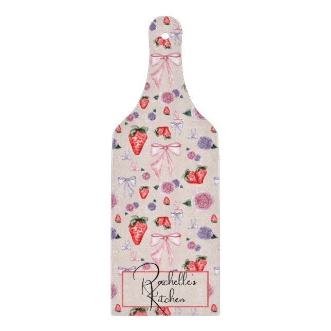 Bows, Rose und Erdbeeren Coquette-Muster Schneidebrett (Vorderseite)