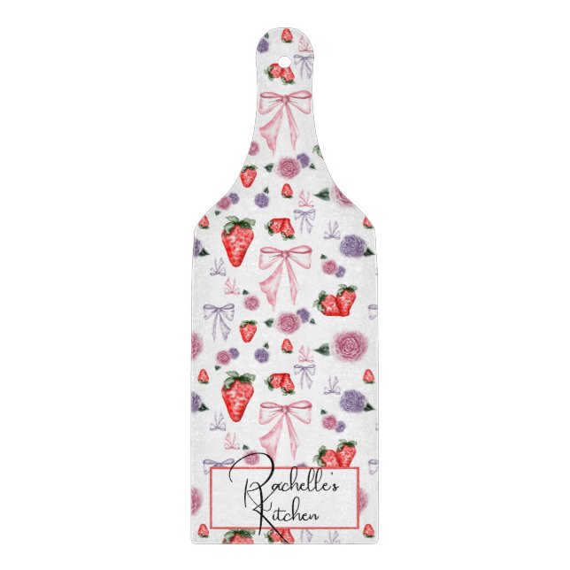Bows, Rose und Erdbeeren Coquette-Muster Schneidebrett (Vorderseite)