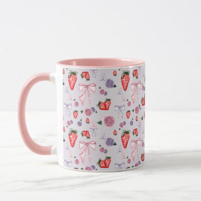 Bows, Rose und Erdbeeren Coquette-Muster Tasse (Links)