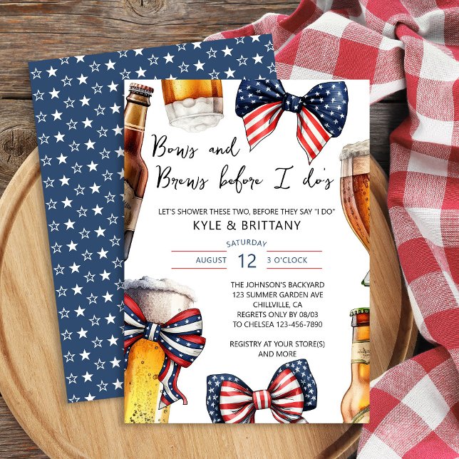Bows und Brennen, bevor ich Paare Polterabend Einladung (Patriotic Themed Couples Shower invitation with Bows and Brews before I do )