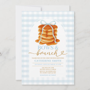 Bows und Brunch Pancake Blue Baby Dusche Gingham Einladung