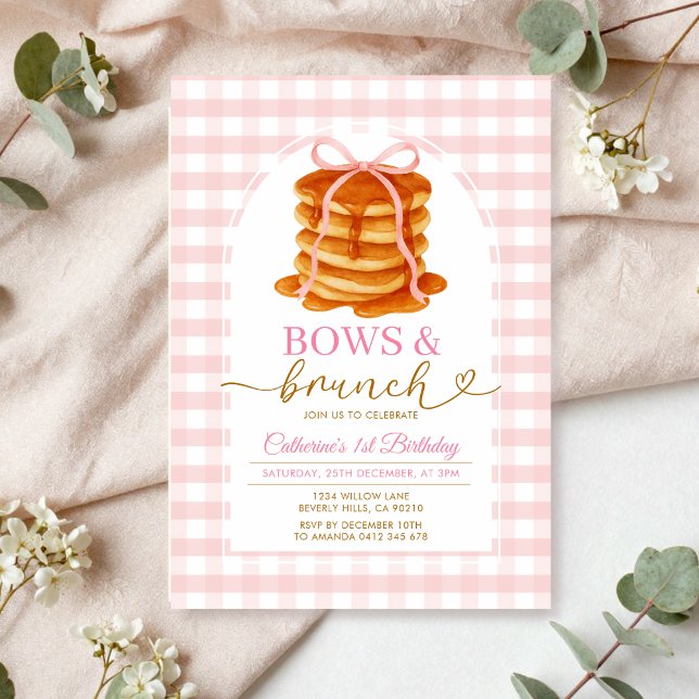 Bows und Brunch Pancake Blue Baby Dusche Gingham Einladung (Von Creator hochgeladen)