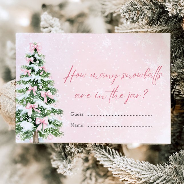 Bows Weihnachten Wie viele Snowballs Baby Duschspi Einladung (Pink Bows Christmas How Many Snowballs Baby Shower Game )