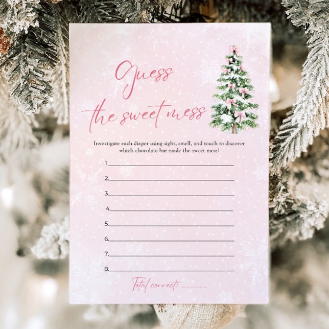 Bows Weihnachtsdusche Raten Sie das süße Chaos Einladung (Pink Bows Christmas Baby Shower Guess the Sweet Mess Game)