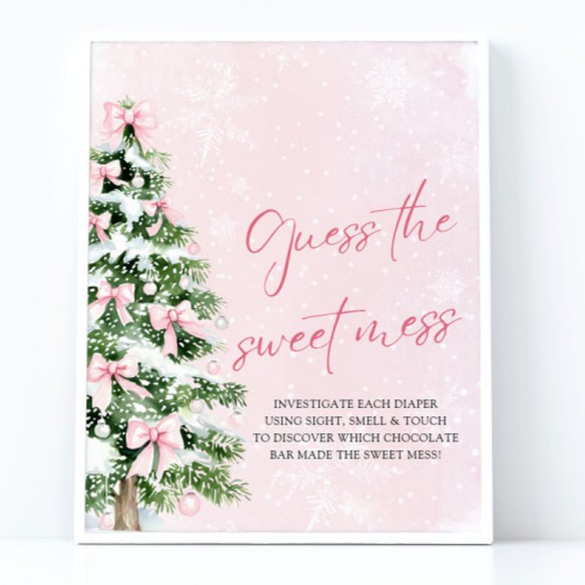 Bows Weihnachtsdusche Raten Sie das süße Chaos Poster (Pink Bows Christmas Baby Shower Guess the Sweet Mess Sign)