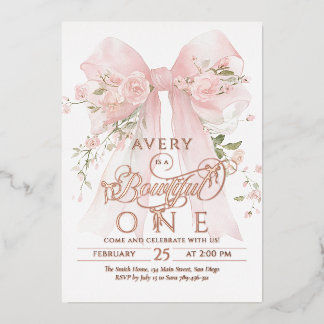 Bowtiful One 1st Birthday Floral Bow Girls Folieneinladung