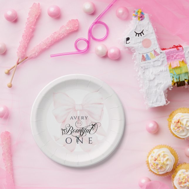 Bowtiful One 1st Birthday Pink Bow Girls Pappteller (Party)