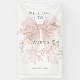 Bowtiiful One 1st Birthday Floral Bow Girls Banner