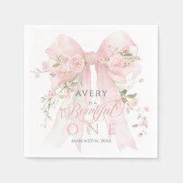Bowtiiful One 1st Birthday Floral Bow Girls Serviette