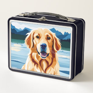 Box Blue Golden Retriever Metall Brotdose