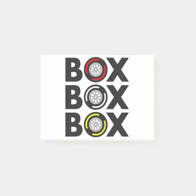 ‚Box Box‘ F1 Entwurf der Reifenkomponente Post-it Klebezettel (Vorderseite)