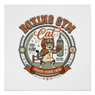 Box-Gym-Katze Box-Gym-Katze Vintage-Vektor-Art S Poster