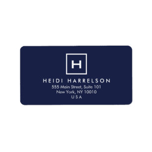 BOX-LOGO mit IHREM ANFANG/MONOGRAMM AUF DUNKELBLAU Adressaufkleber