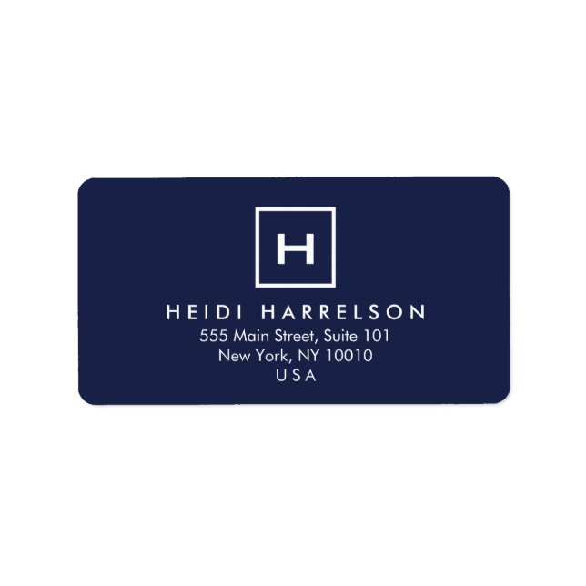 BOX-LOGO mit IHREM ANFANG/MONOGRAMM AUF DUNKELBLAU Adressaufkleber (Vorne)