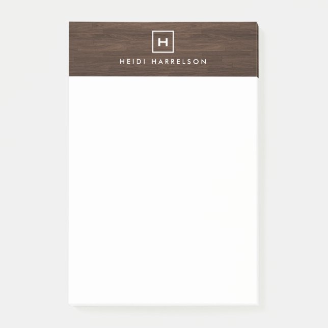 BOX-LOGO mit IHREM INITIAL/MONOGRAMM AUF BROWN WOO Post-it Klebezettel (Vorderseite)