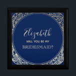 Box mit Blue Bridesmaid Erinnerungskiste<br><div class="desc">Einfache,  moderne,  elegante,  marineblaue Bridesmaid-Vorschlagsbox mit blumengeschmückten Imitaten,  vergoldetem Deko-Rahmen.</div>