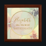 Box mit Blumenkästen für Wasserfarben Erinnerungskiste<br><div class="desc">Einfache,  moderne,  elegante,  botanische Minze grün Bridesmaid Vorschlag Box mit Aquarellrot rot rosa Blume.</div>