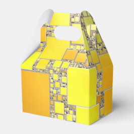 Box mit gelben und orangefarbenen Gefälligkeiten Geschenkschachtel