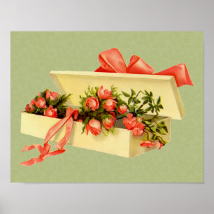 Box mit rosa Rosen Bouquet Vintage-Kunstposter Poster