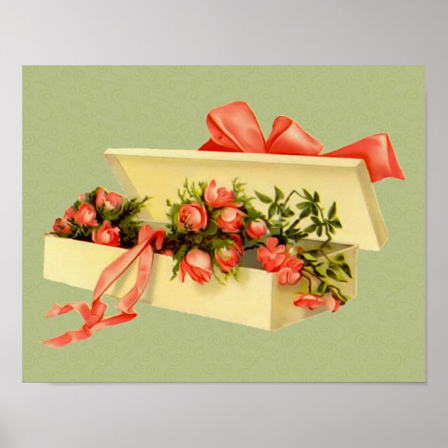 Box of Pink Roses Bouquet Vintag Art Poster (Vorne)