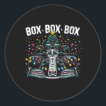Box Racing Car Box Radio Call Fun Christmas Tr Runder Aufkleber<br><div class="desc">Racing Car Box Box Radio Call Spaß Weihnachtsbaum</div>