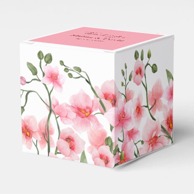 Box Rosa Orchid Florals Gastgeschenk Hochzeit Geschenkschachtel (Vorderseite)