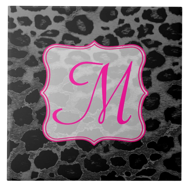 Box-Spot Animal Print Monogram Display Tile Fliese (Vorderseite)