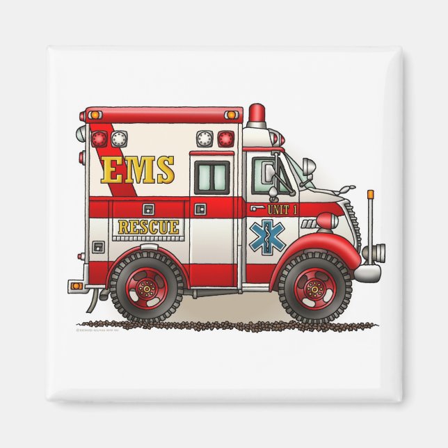 Box Truck Ambulance Square Magnet (Vorne)