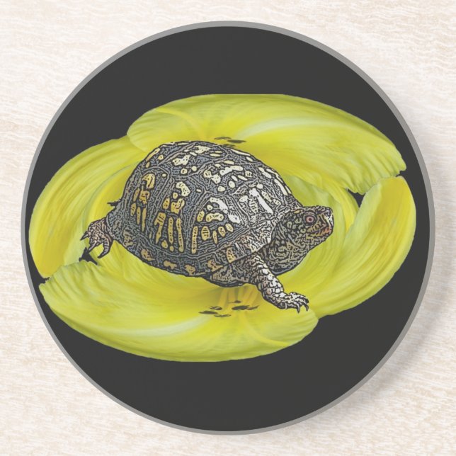 Box Turtle on Yellow Lilie Getränkeuntersetzer (Vorne)