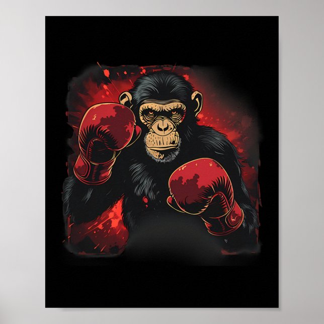 Boxaffe mit Boxhandschuhen Kickboxen Lustig  Poster (Vorne)
