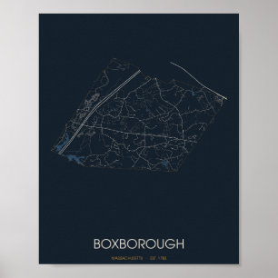 Boxborough Massachusetts Straßenkarte Poster (Nach