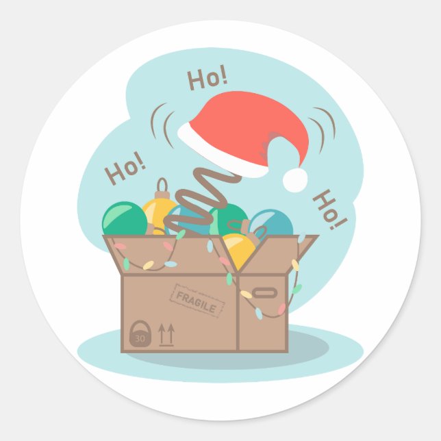 Boxbox mit Weihnachtsdekoration und Weihnachtsmann Runder Aufkleber (Vorderseite)