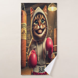 "Boxchamp? - Katze mit Boxklumpen Badehandtuch