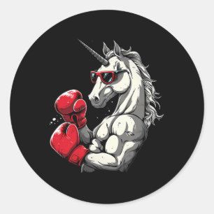 Boxeinhorn mit Boxhandschuhen Kickboxen Niedlich Runder Aufkleber