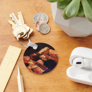 Boxen im Vintage-Sport, Boxer beim Schlagen Schlüsselanhänger