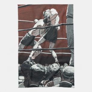 Boxen im Vintage-Sport, Boxer kämpfen im Ring Geschirrtuch