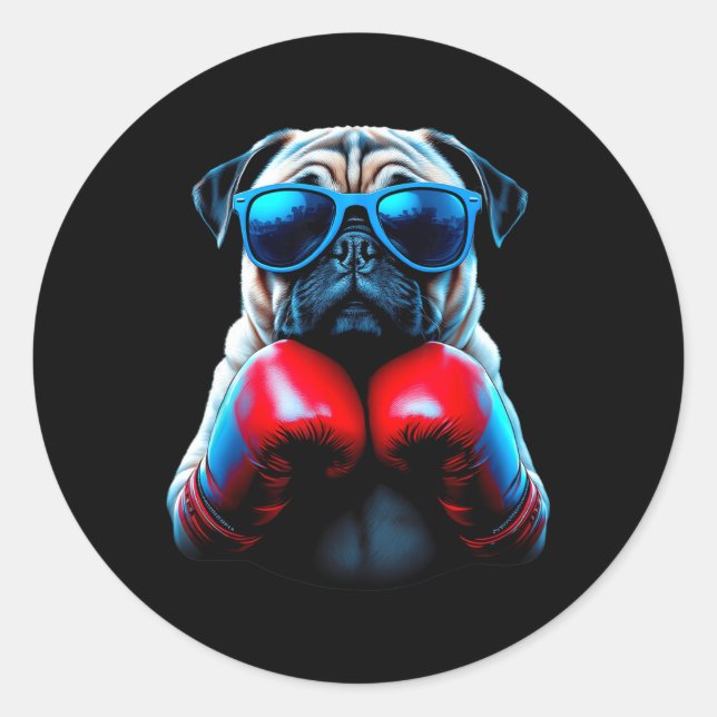Boxen Mops Dog Kickboxing Cool Runder Aufkleber (Vorderseite)