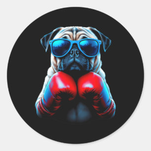 Boxen Pug Hund Kickboxen Cool  Runder Aufkleber
