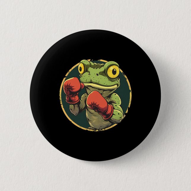 Boxender Frosch mit Boxhandschuhen Kickboxen Lusti Button (Vorderseite)