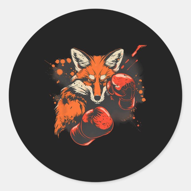 Boxender Fuchs mit Boxhandschuhen Kickboxen Lustig Runder Aufkleber (Vorderseite)