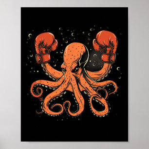 Boxender Oktopus Liebhaber Ozean Meer Kreatur Boxe Poster