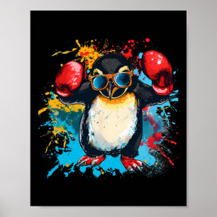 Boxender Pinguin mit Boxhandschuhen Kickboxen Lust Poster