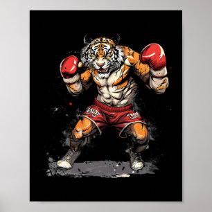 Boxender Tiger mit Boxhandschuhen Kickboxen Lustig Poster