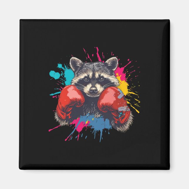 Boxender Waschbär mit Boxhandschuhen Kickboxen Lus Magnet (Vorne)