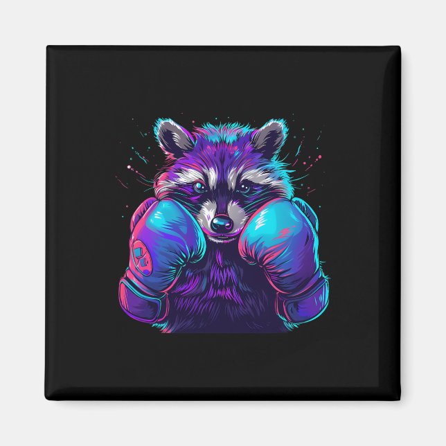 Boxender Waschbär mit Boxhandschuhen Kickboxen Lus Magnet (Vorne)
