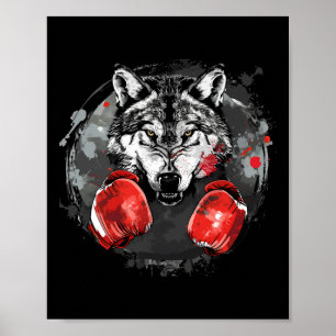 Boxender Wolf mit Boxhandschuhen Kickboxen Lustig Poster
