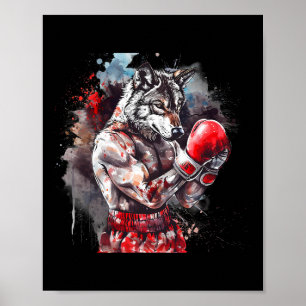 Boxender Wolf mit Boxhandschuhen Kickboxen Lustig  Poster