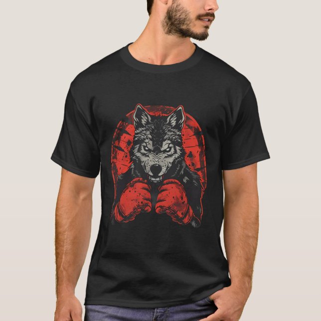 Boxender Wolf mit Boxhandschuhen Kickboxen Lustig  T-Shirt (Vorderseite)