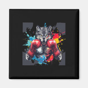 Boxender Wolf mit Boxhandschuhen Kickboxen Lustige Magnet